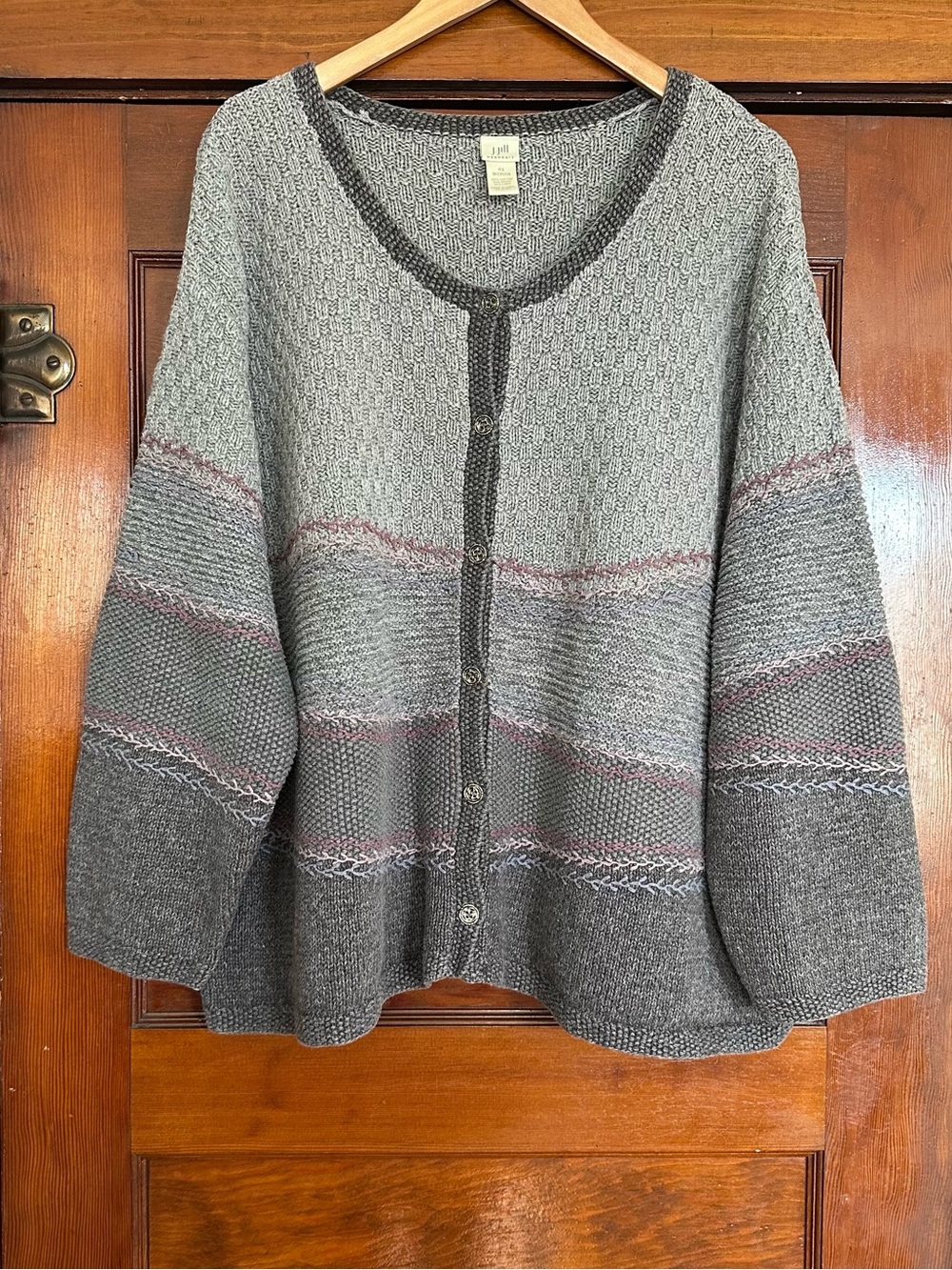 J. Jill Vintage Scoop Neck Textured Colorblock Hand Knit Cardigan Sweater Sz 4X